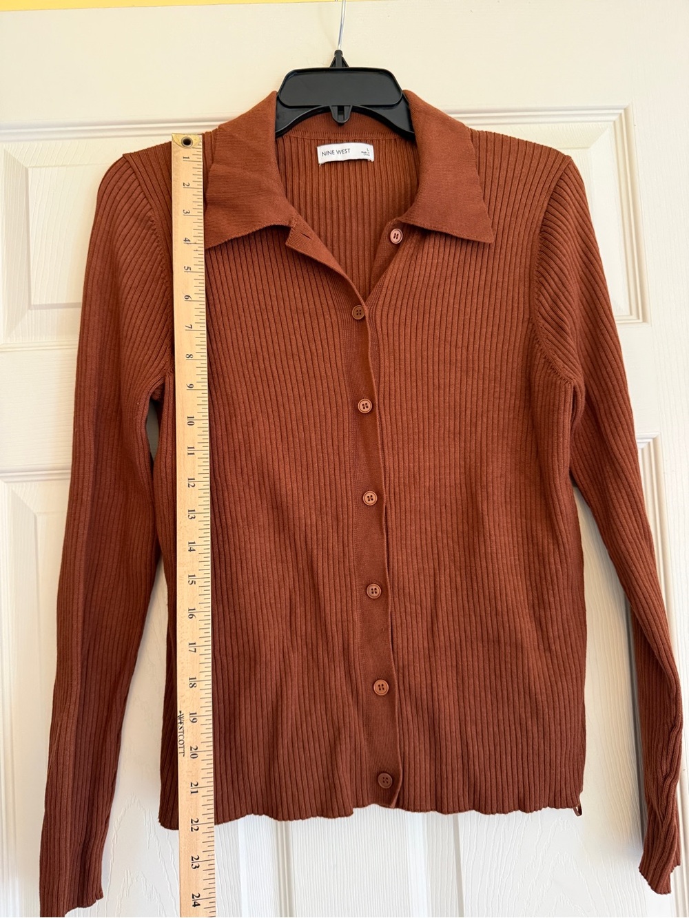 Nine West Rust/brown Ribbed Button-Front Collared Top - Picture 5 of 8
